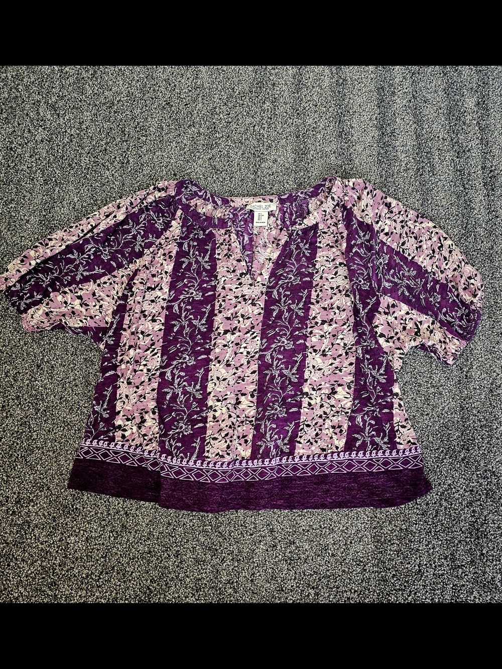 Rachel Zoe Purple Floral Cotton Split Neck Peasant Blouse Size L - Picture 2 of 9